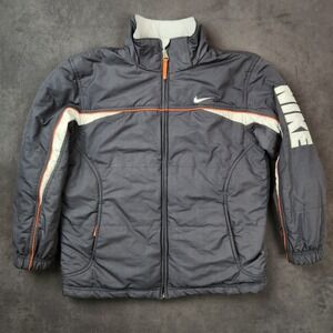 Nike Reversible Jacket Kids Large (14-16) Gray White‎ Orange Fleece Coat